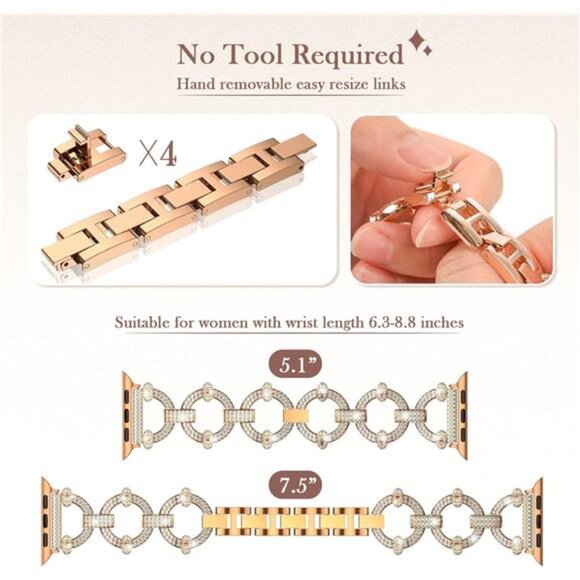 Bling Bands Compatible with Apple Watch Band, Metal Bracelet Strap Rhinestone - Picture 4 of 7